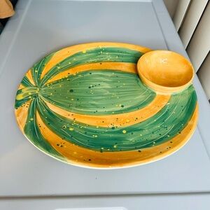 Pfaltzgraff Central Market Melon Single Chip  Dip Plate Hors d'Oeuvre Tray.